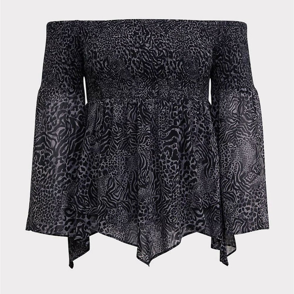 NWT Torrid Animal Print Off Shoulder Babydoll Tunic Top Plus Size 2X HW9871 - Picture 3 of 12